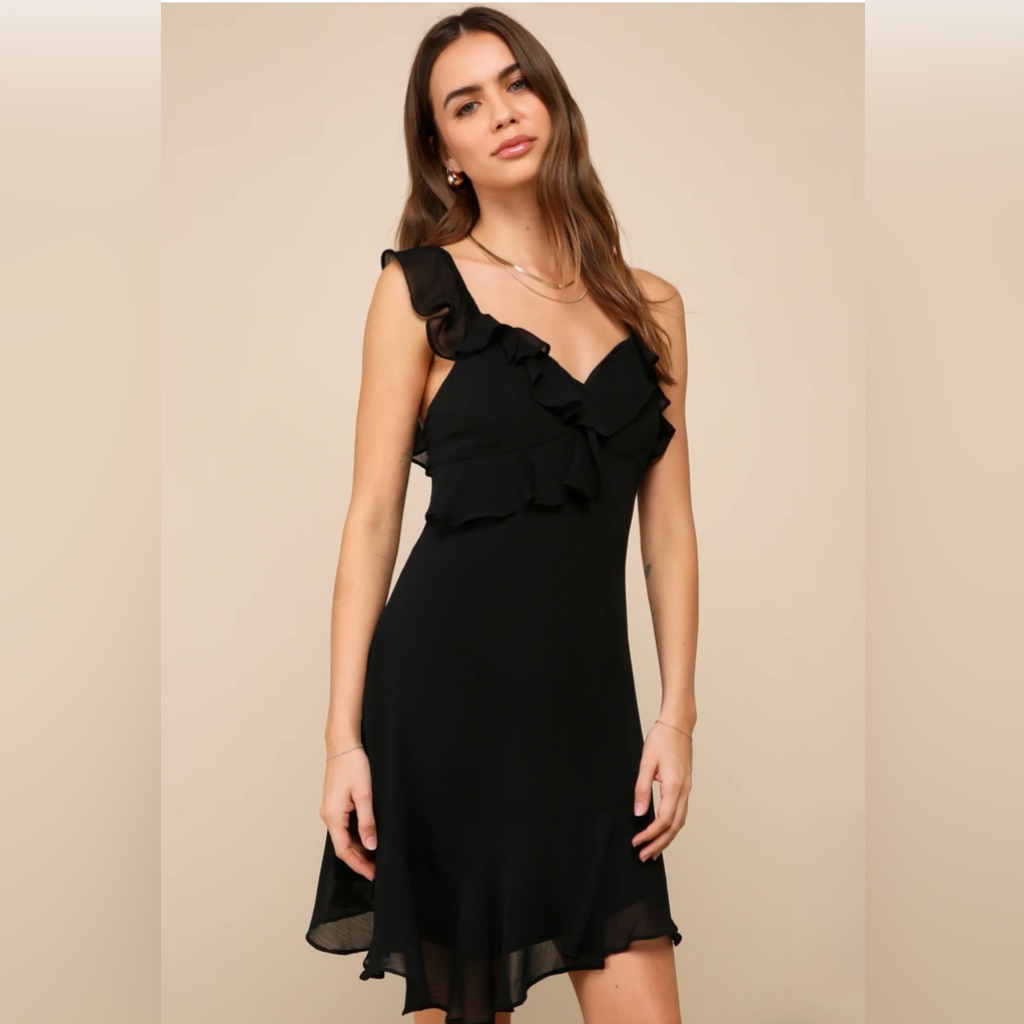 Lulu's Captivating Always Black Ruffled Asymmetrical Mini Dress
